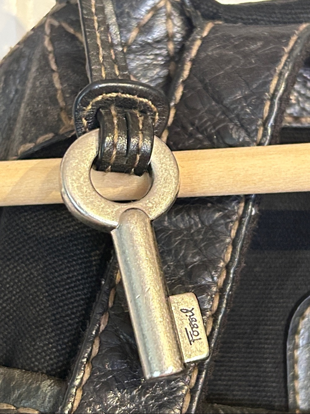 Vintage Fossil Leather & Canvas Mini Backpack - Picture 4 of 7